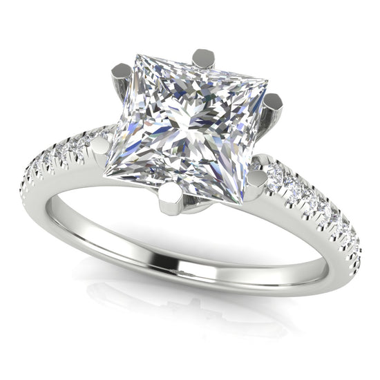 French Pave Princess Cut Moissanite Engagement Ring