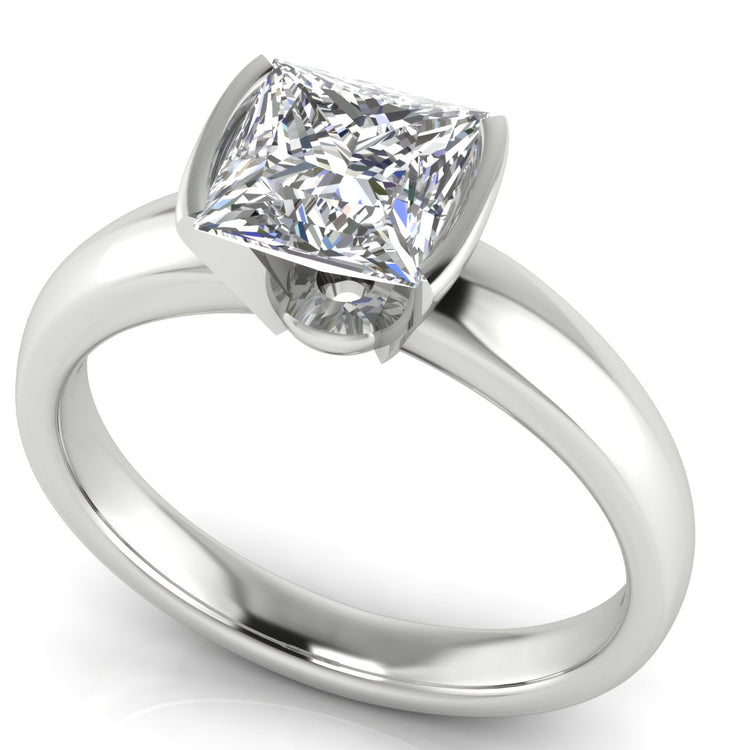Half Bezel Floating Princess Cut Lab Diamond Engagement Ring