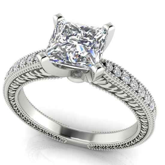 Tapered Vintage Inspired Princess Cut Lab Diamond Engagement Ring