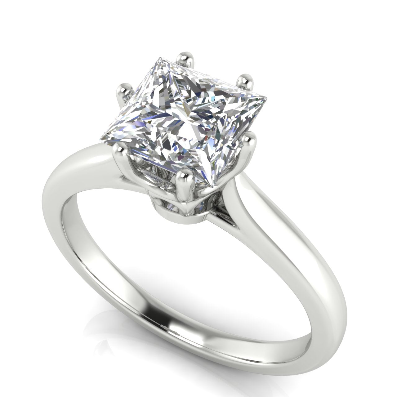 Crown Princess Cut Moissanite Engagement Ring