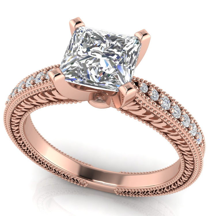 Tapered Vintage Inspired Princess Cut Lab Diamond Engagement Ring