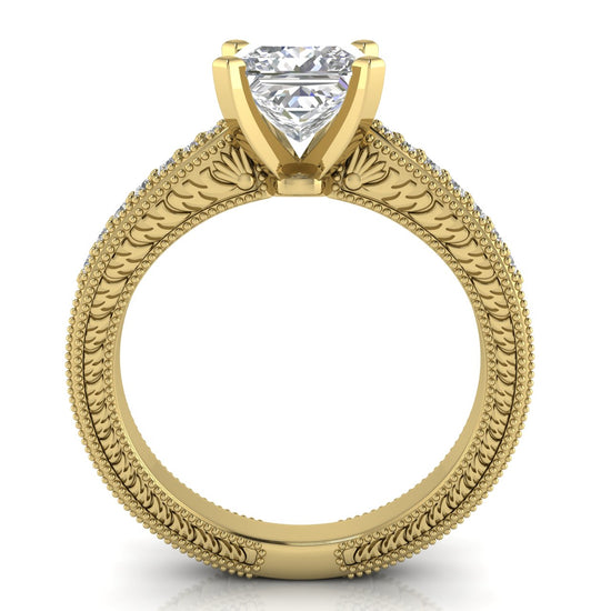 Tapered Vintage Inspired Princess Cut Lab Diamond Engagement Ring