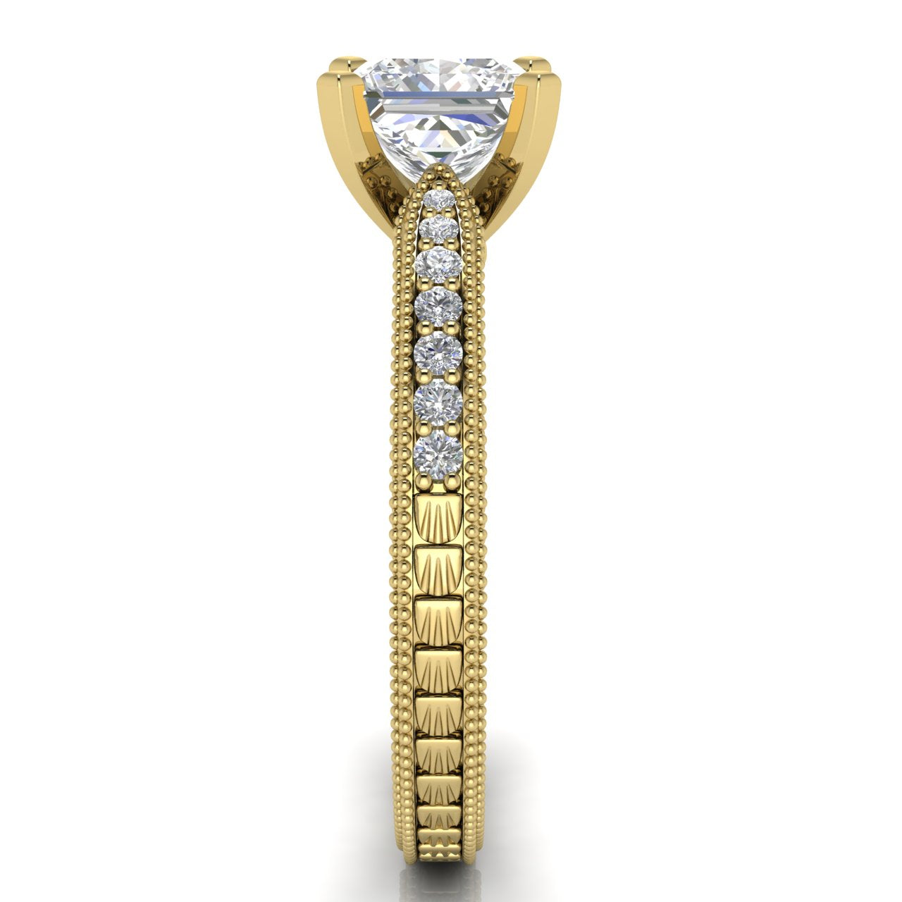Tapered Vintage Inspired Princess Cut Lab Diamond Engagement Ring