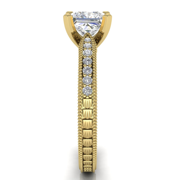 Tapered Vintage Inspired Princess Cut Lab Diamond Engagement Ring