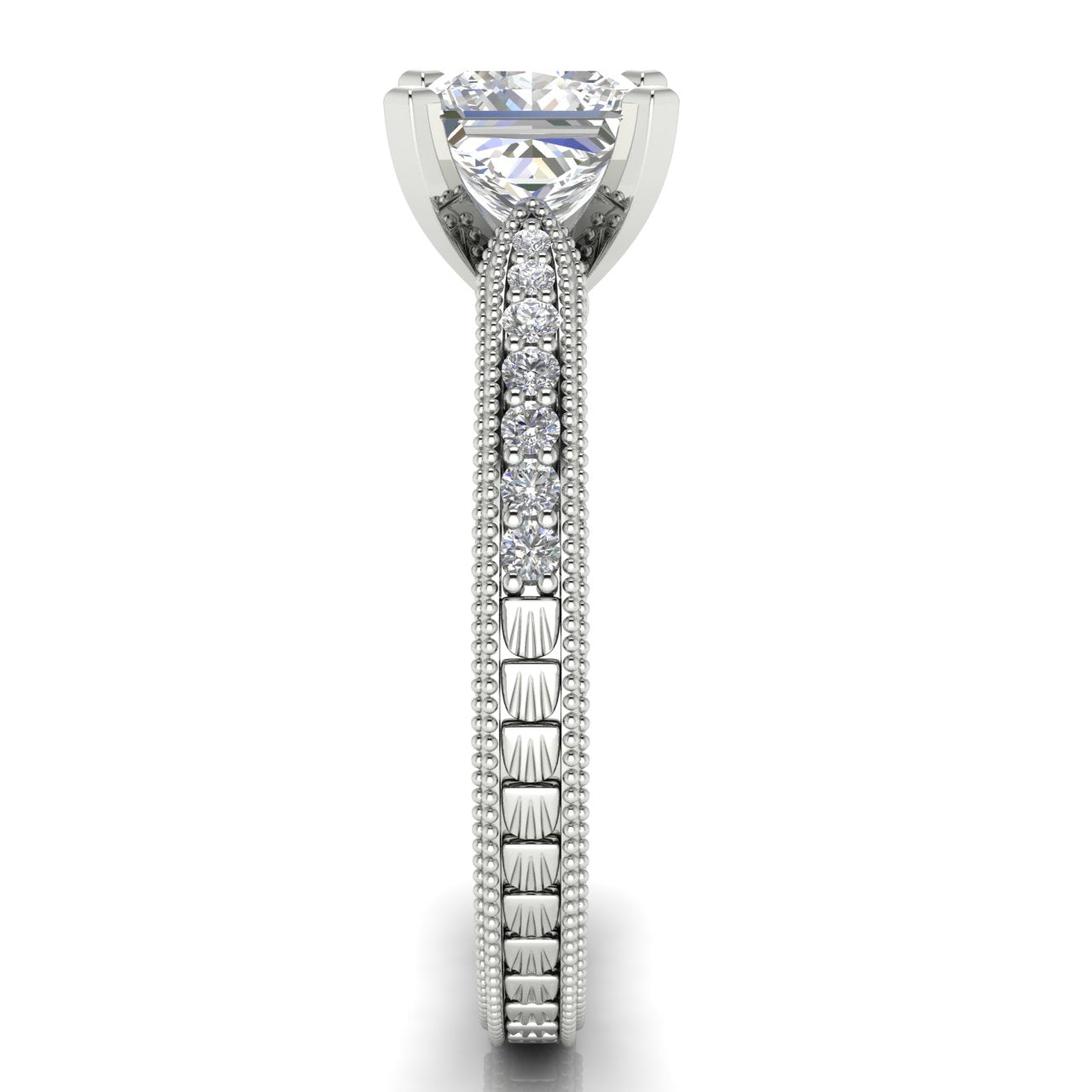 Tapered Vintage Inspired Princess Cut Lab Diamond Engagement Ring