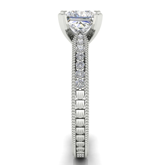 Tapered Vintage Inspired Princess Cut Lab Diamond Engagement Ring