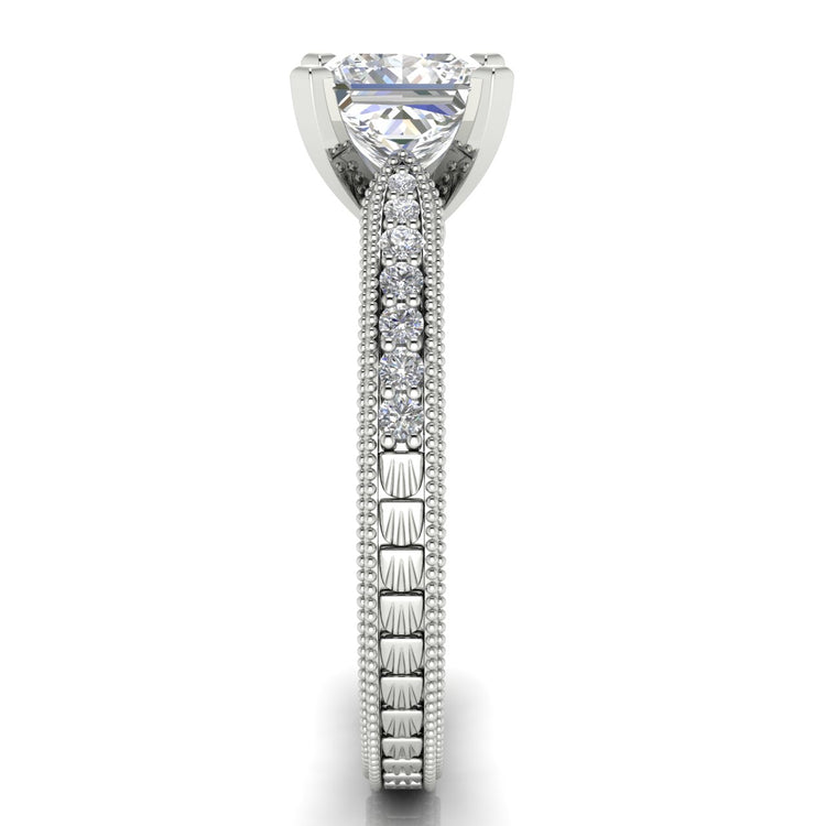 Tapered Vintage Inspired Princess Cut Lab Diamond Engagement Ring
