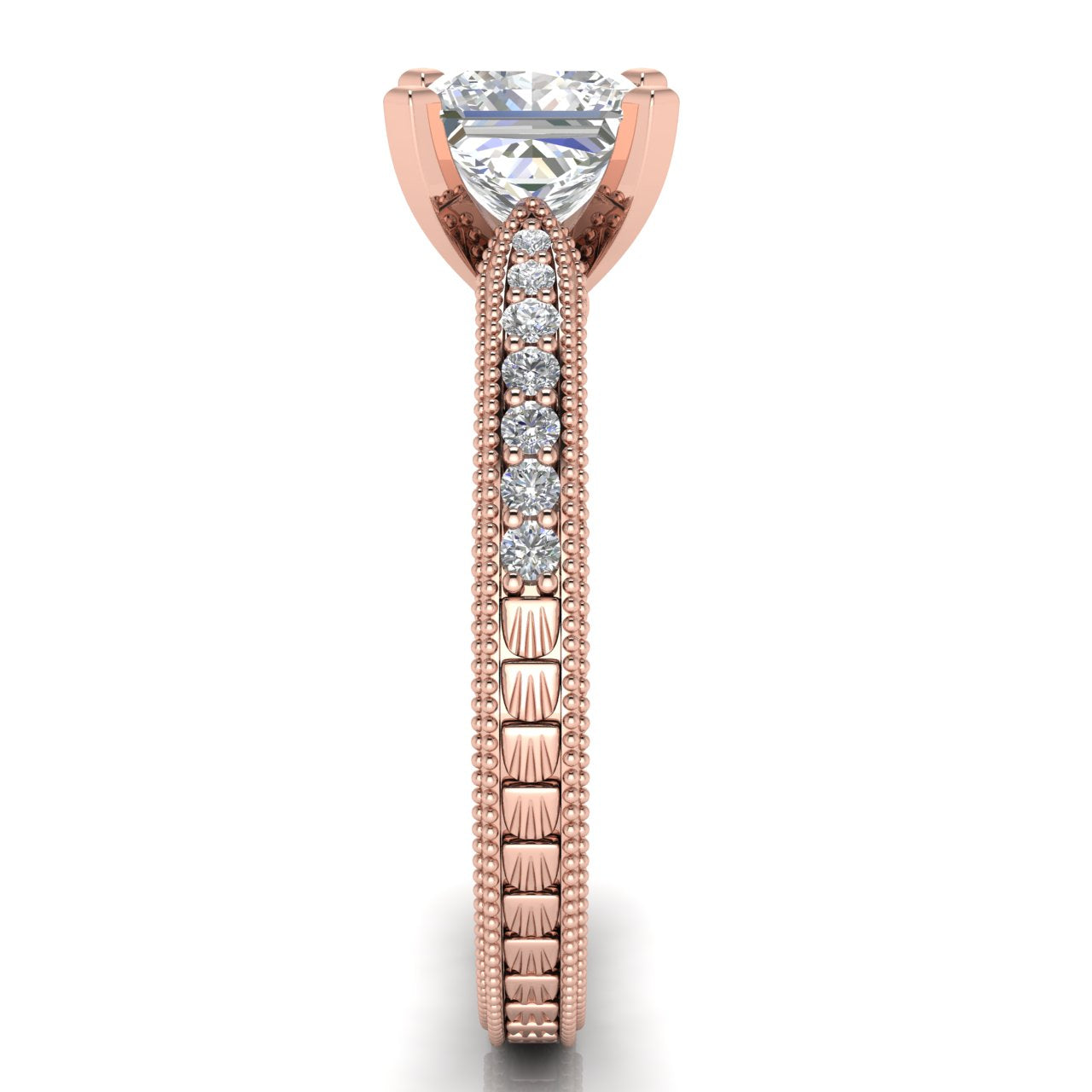 Tapered Vintage Inspired Princess Cut Lab Diamond Engagement Ring
