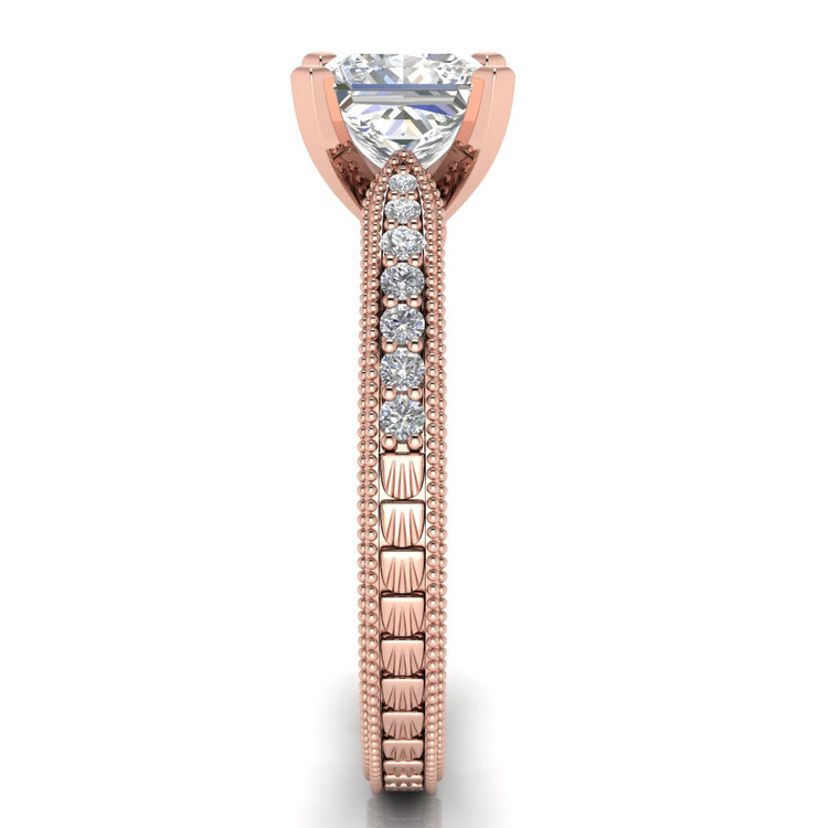 Tapered Vintage Inspired Princess Cut Lab Diamond Engagement Ring