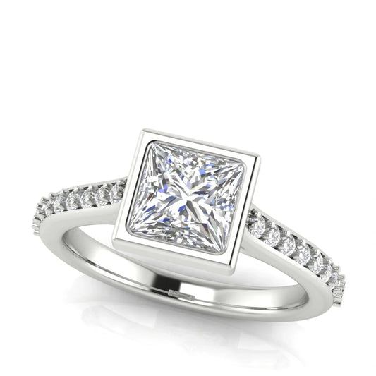 Pave Bezel Princess Cut Lab Diamond Engagement Ring