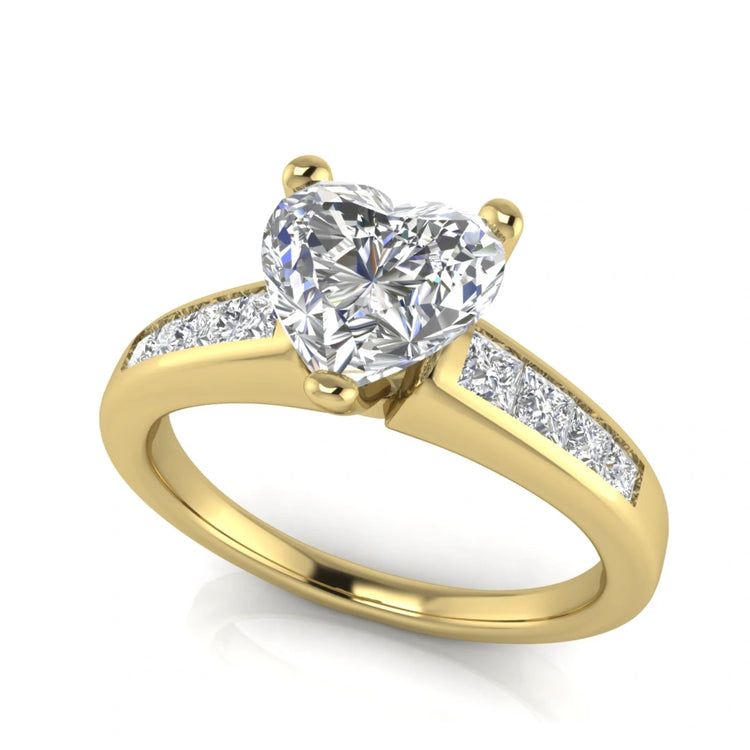 Princess Channel Set Heart Shaped Lab Diamond Engagement Ring