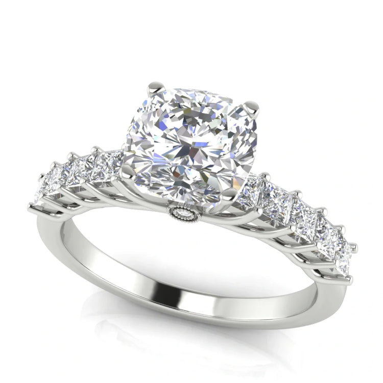 Princess Paved Cushion Cut Lab Diamond Engagement Ring