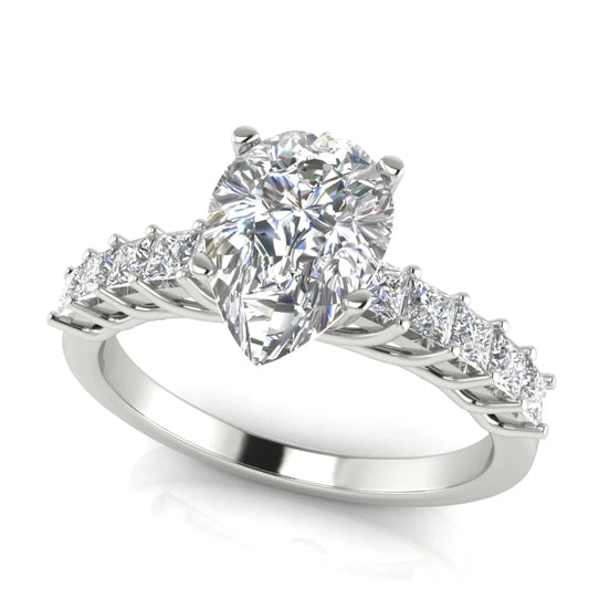 Princess Paved Pear Shaped Lab Diamond Engagement Ring