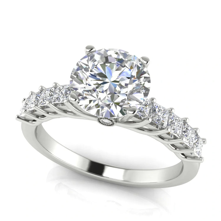 Princess Paved Round Cut Lab Diamond Engagement Ring