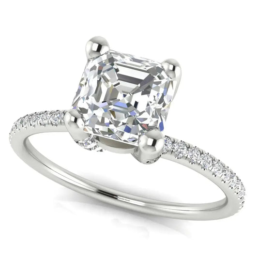 Prong Pave Emerald Cut Lab Diamond Engagement Ring