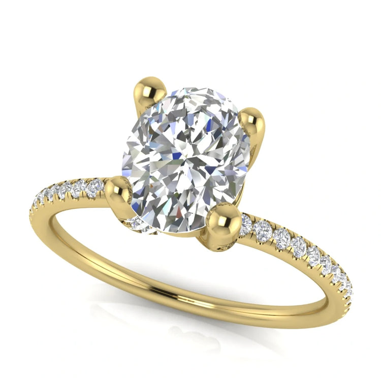 Prong Pave Oval Cut Lab Diamond Engagement Ring