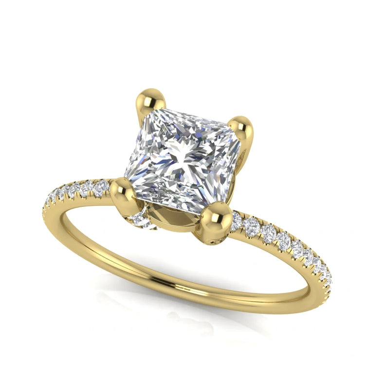 Prong Pave Princess Cut Lab Diamond Engagement Ring