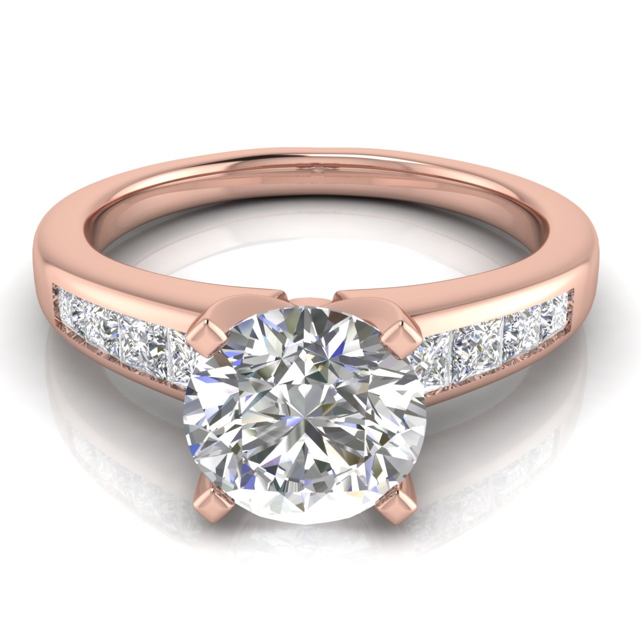 Princess Channel Set Round Cut Lab Diamond Engagement Ring