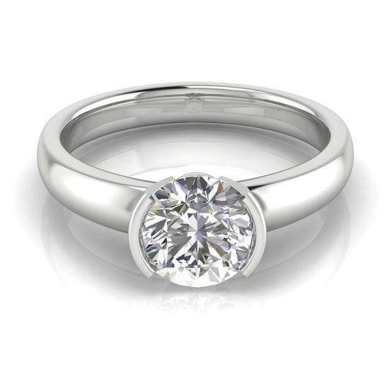 Half Bezel Floating Round Cut Lab Diamond Engagement Ring