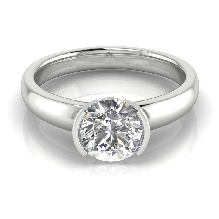 Half Bezel Floating Round Cut Lab Diamond Engagement Ring