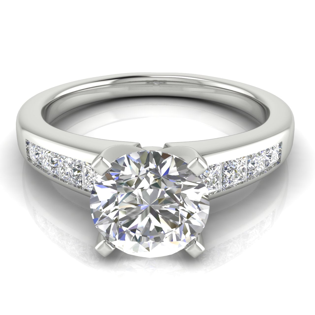 Princess Channel Set Round Cut Lab Diamond Engagement Ring
