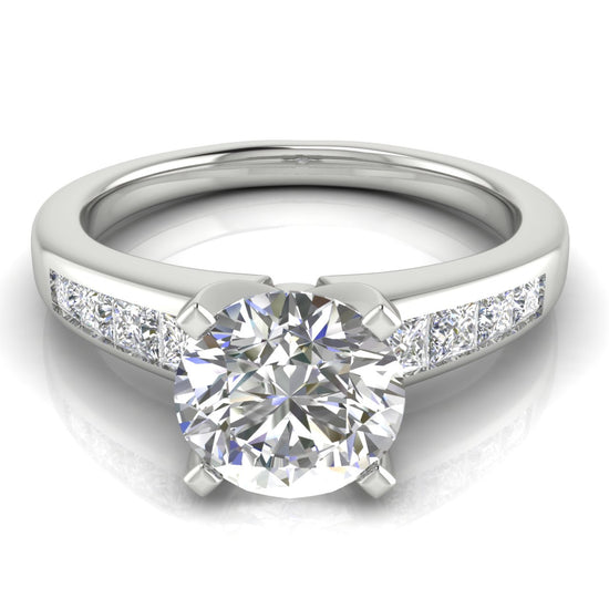 Princess Channel Set Round Cut Lab Diamond Engagement Ring