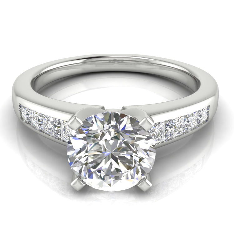Princess Channel Set Round Cut  Engagement Ring | Moissanite | Lab Grown Diamond