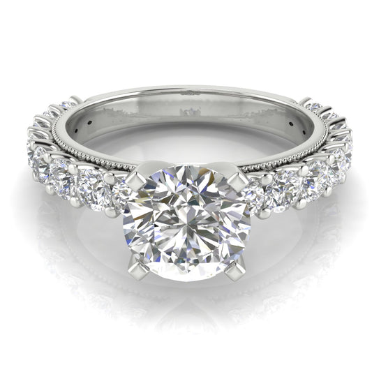 Round Pave Milgrain Round Cut Engagement Ring | Moissanite | Lab Grown Diamond
