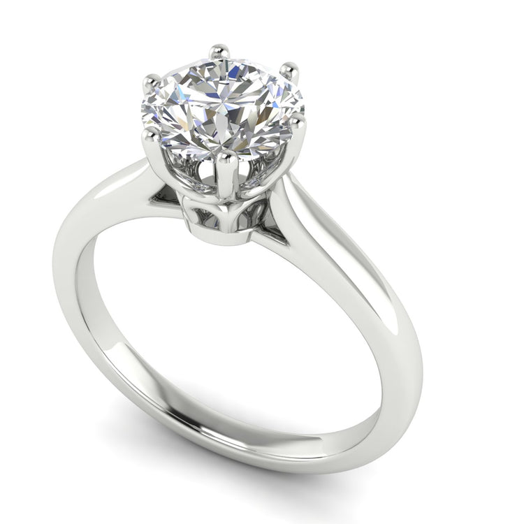 Crown Round Cut Moissanite Engagement Ring