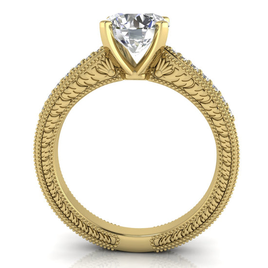 Tapered Vintage Inspired Round Cut Moissanite Engagement Ring