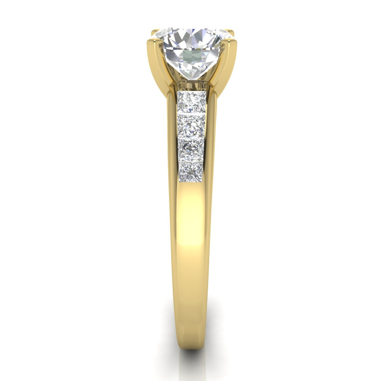 Princess Channel Set Round Cut Lab Diamond Engagement Ring