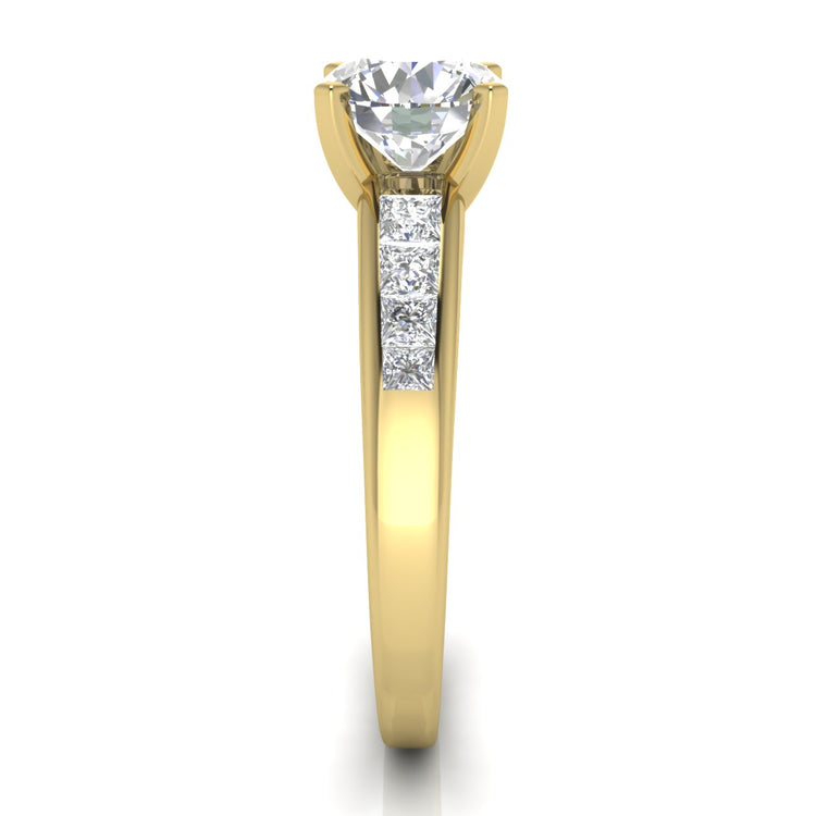 Princess Channel Set Round Cut Lab Diamond Engagement Ring