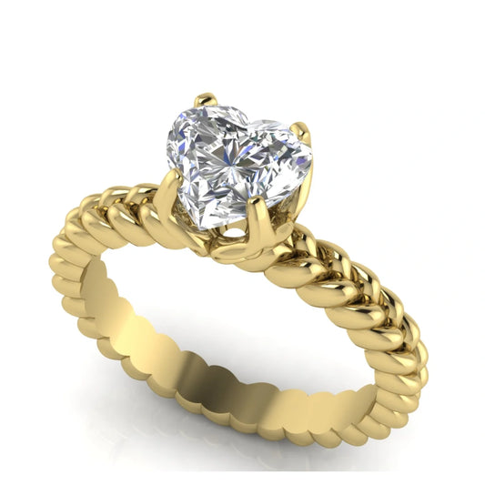 Rope Band Heart Shaped Lab Diamond Engagement Ring