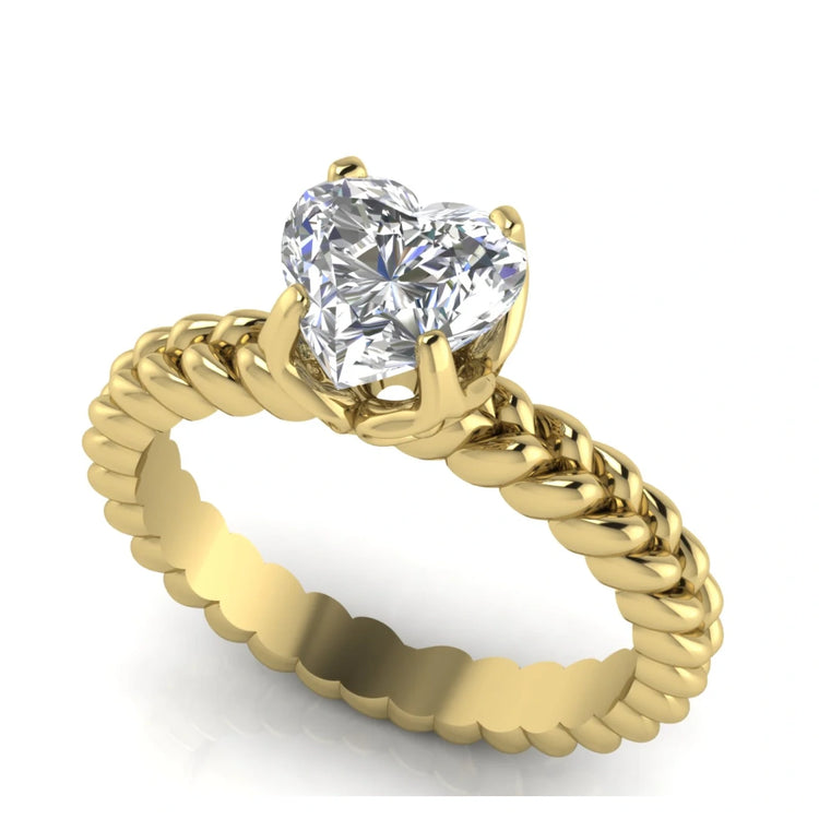 Rope Band Heart Shaped Lab Diamond Engagement Ring