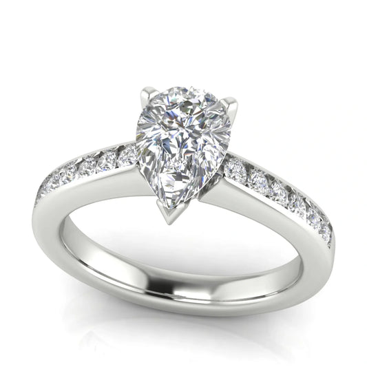 Round Channel Set Pear Shaped Lab Diamond Engagement Ring