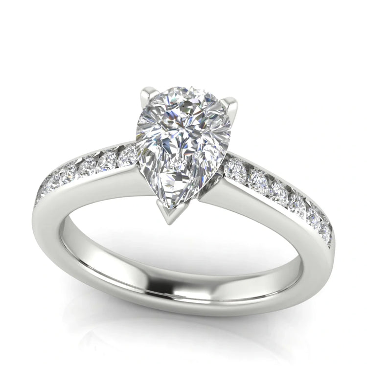 Round Channel Set Pear Shaped Lab Diamond Engagement Ring