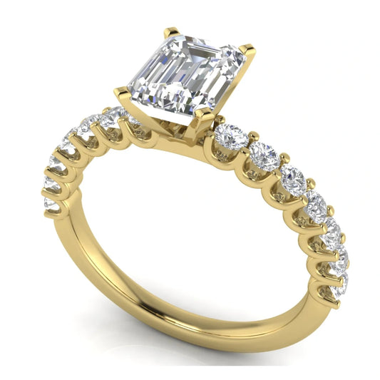 Scalloped Pave Emerald Cut Lab Diamond Engagement Ring