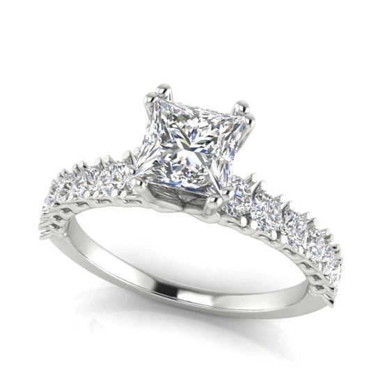 Scalloped Pave Princess Cut Lab Diamond Engagement Ring