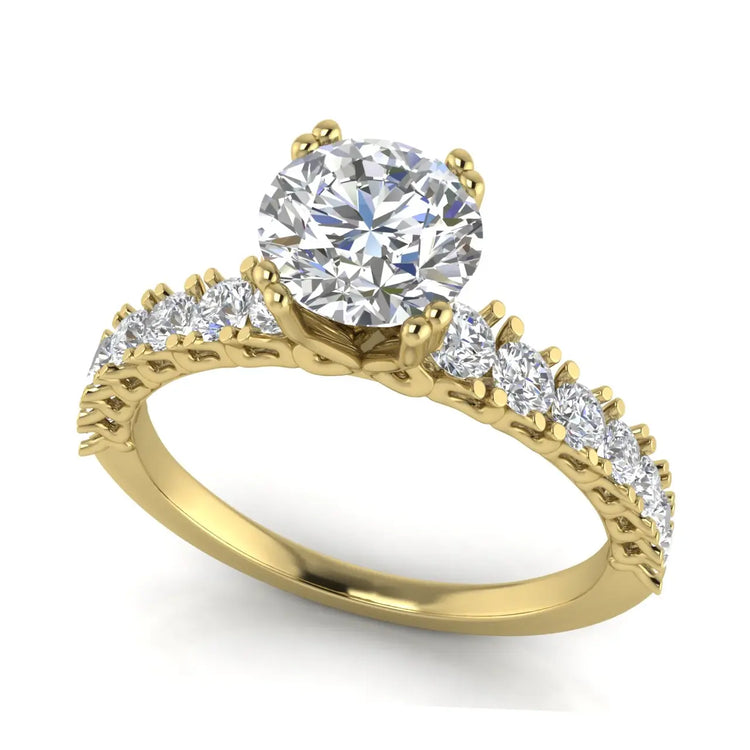 Scalloped Pave Round Cut Lab Diamond Engagement Ring