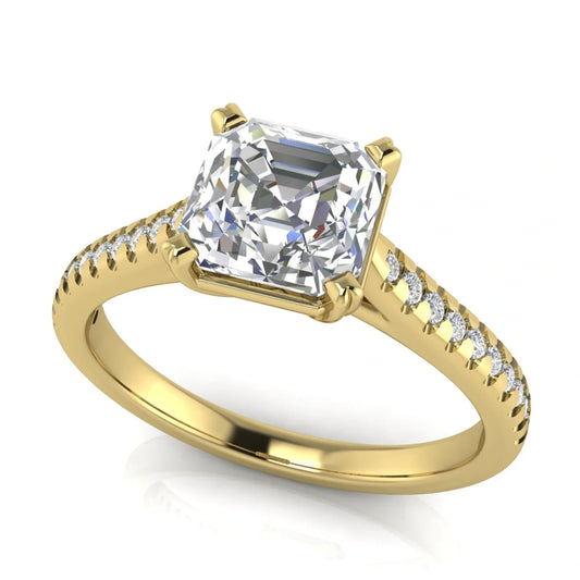 Shared Prong Pave Emerald Cut Lab Diamond Engagement Ring