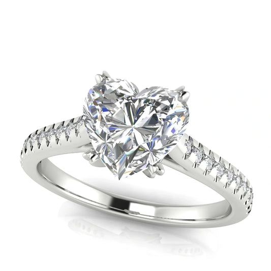 Shared Prong Pave Heart Shaped Lab Diamond Engagement Ring