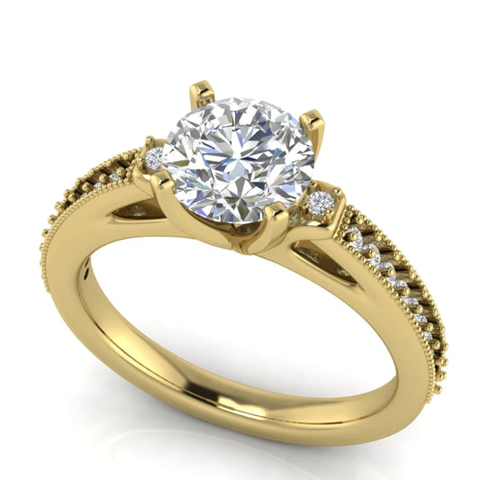 Shoulder Set Vintage Round Cut Lab Diamond Engagement Ring