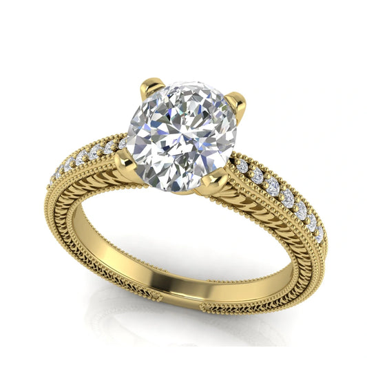 Tapered Vintage Inspired Oval Cut Lab Diamond Engagement Ring