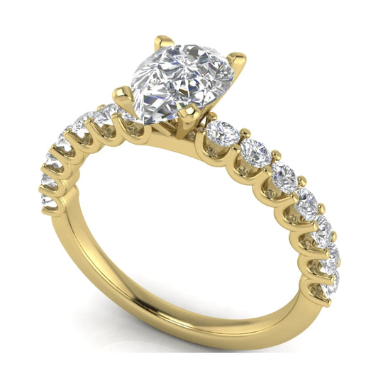 U Prong Pave Pear Shaped Lab Diamond Engagement Ring