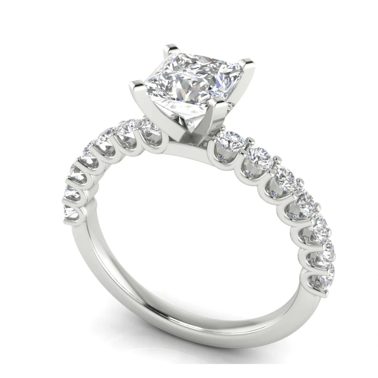 U Prong Pave Princess Cut Lab Diamond Engagement Ring