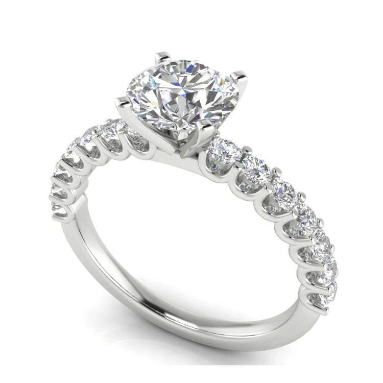 U Prong Pave Round Cut Lab Diamond Engagement Ring