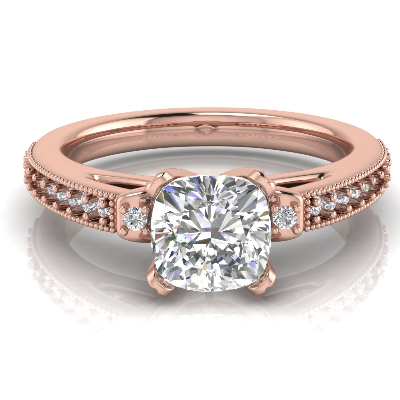 Shoulder Set Vintage Cushion Cut Lab Diamond Engagement Ring