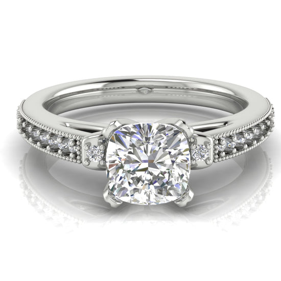 Shoulder Set Vintage Cushion Cut Moissanite Engagement Ring