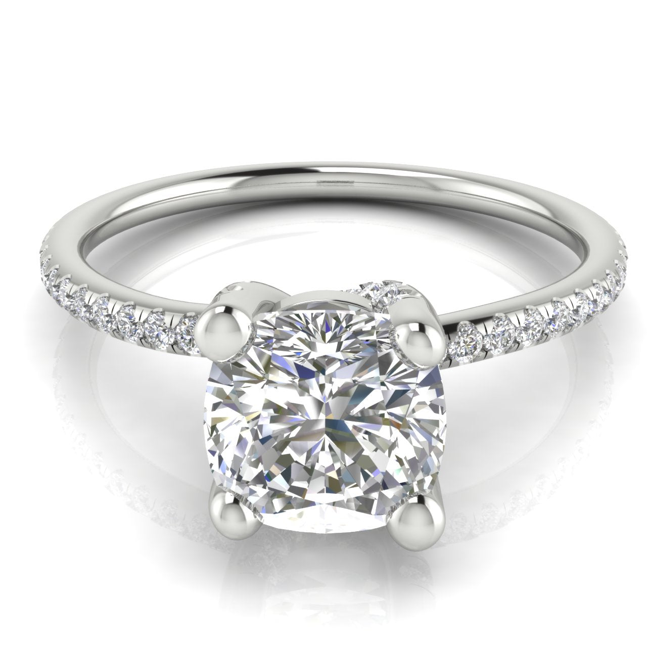 Prong Pave Cushion Cut Moissanite Engagement Ring