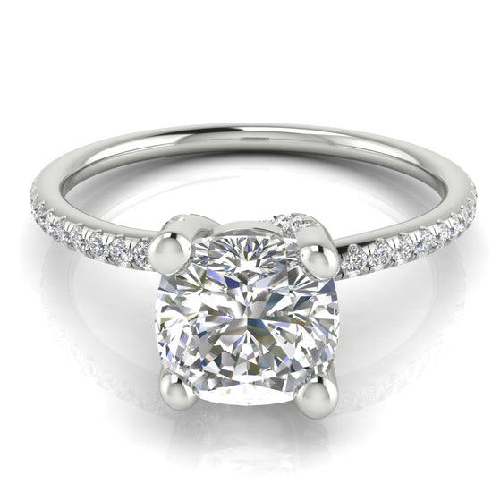 Prong Pave Cushion Cut Moissanite Engagement Ring